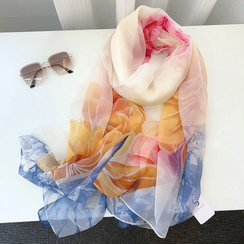 Women Large Sunscreen Shawl Polyester Chiffon Scarf Chinese Style Floral Paisley Printed Thin Breathable Wrap Summer Gift