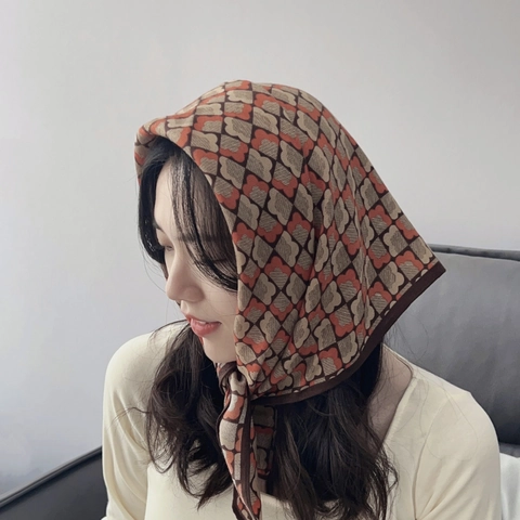 Korean Style Women's Small Floral Printed Square Scarf Elegant Gentle Decorative Polyester Shawl Gift For Mother's Day