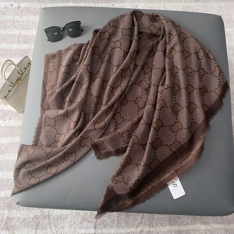 Women's Fashion Monogram Printed Square Scarf Elegant Polyester Shawl With Fringed Edges Luxury Large Wrap For Office Daily