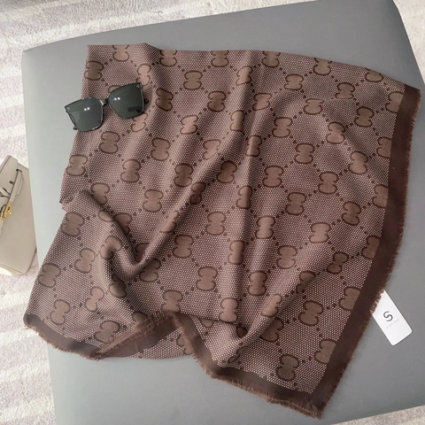 Women's Fashion Monogram Printed Square Scarf Elegant Polyester Shawl With Fringed Edges Luxury Large Wrap For Office Daily