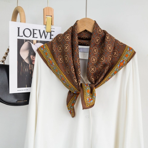 Vintage Visgraat Bedrukte Vierkante Sjaal Voor Vrouwen Chic Geometrisch Patroon Zijdegevoel Nek Hoofd Wrap Bandana