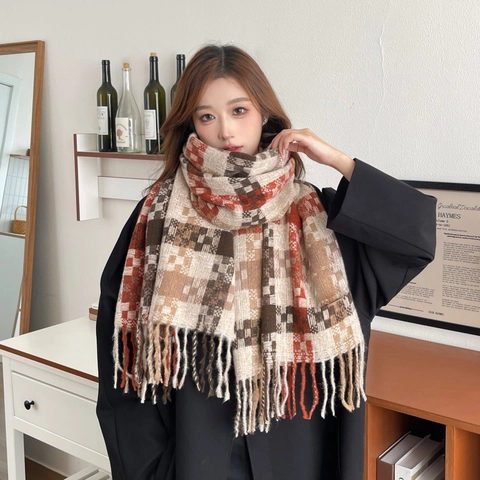 Retro Ruitjes Winter Sjaal Voor Dames Heren Warm Zacht Polyester Gebreide Lange Franje Sjaal Wikkel Gezellig Koppel Geruite Sjaal