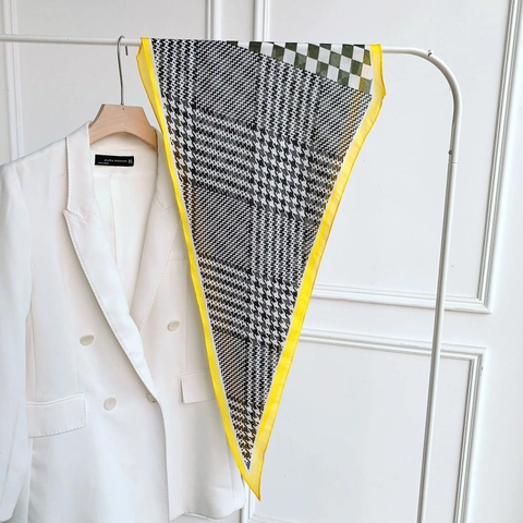 Elegante Satijn-imitatie Sjaal met Hahnentritt en Schaakbord Patroon voor Dames Dunne Polyester Halstuch Zakelijke Forens