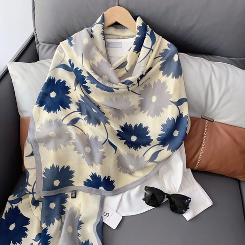 Écharpe Élégante à Imprimé Floral pour Femmes Châle en Mélange de Coton Léger Doux Respirant pour Printemps Automne