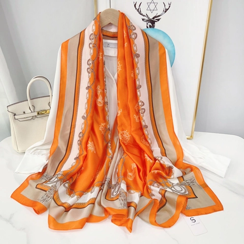 Pañuelo de Satén de Satén Elegante para Mujer Estampado Náutico Ancla Cadena Chal Suave Protección Solar Envoltura Playa