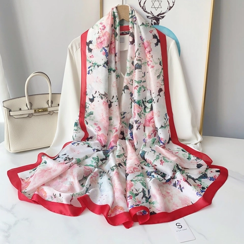Eleganter Damen Blumendruck Schal Leichter Chiffon Polyester Schal Langer Wickelschal Sonnenschutz Für Strand Reisen Zubehör