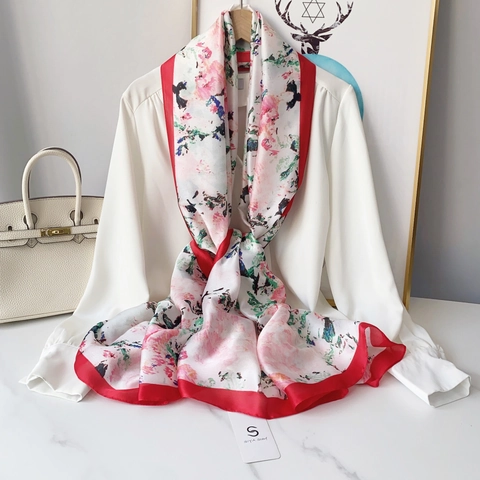 Eleganter Damen Blumendruck Schal Leichter Chiffon Polyester Schal Langer Wickelschal Sonnenschutz Für Strand Reisen Zubehör