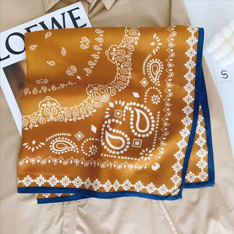 Women Vintage Paisley Printed Square Scarf Elegant Polyester Satin Feel Neck Wrap Hair Band Handbag Handle Ribbon Scarf