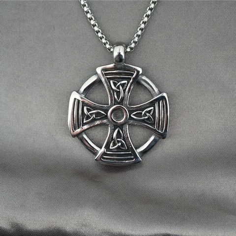 Collar De Cruz Celta Vintage De Acero Inoxidable Colgante Vikingo De Acero De Titanio Joyería Religiosa Para Hombre Plata Retro