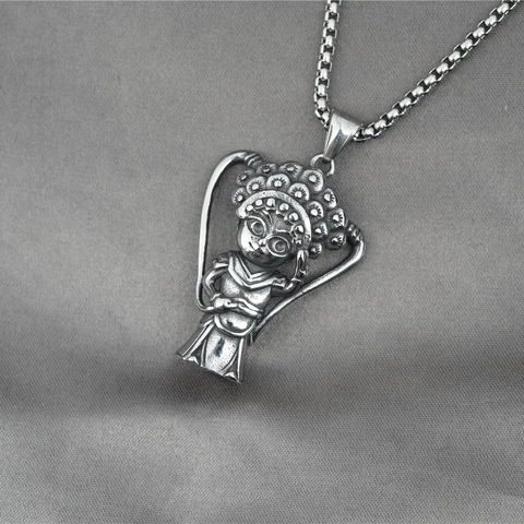 Vintage Peking Oper Figur Anhänger Halskette Titanstahl Ethnischen Stil Retro Antik Silber Schmuck Für Damen Herren