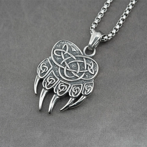 Vintage Viking Bear Claw Pendant Necklace Titanium Steel Celtic Knot Domineering Animal Jewelry For Men Daily Party Gift