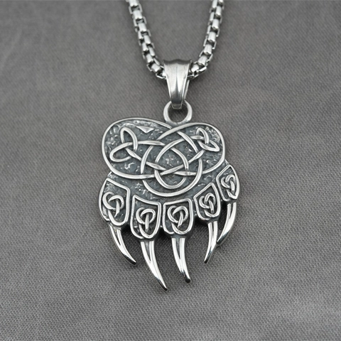 Vintage Viking Bear Claw Pendant Necklace Titanium Steel Celtic Knot Domineering Animal Jewelry For Men Daily Party Gift
