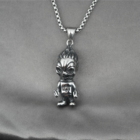 Punk Skeleton Boy Pendant Necklace Stainless Steel Hexagram Gothic Streetwear Hip Hop Jewelry Vintage Silver Necklaces