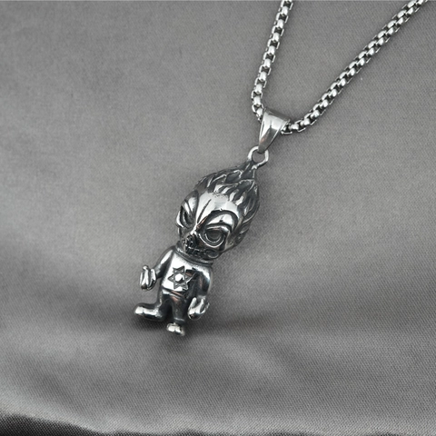 Punk Skeleton Boy Pendant Necklace Stainless Steel Hexagram Gothic Streetwear Hip Hop Jewelry Vintage Silver Necklaces