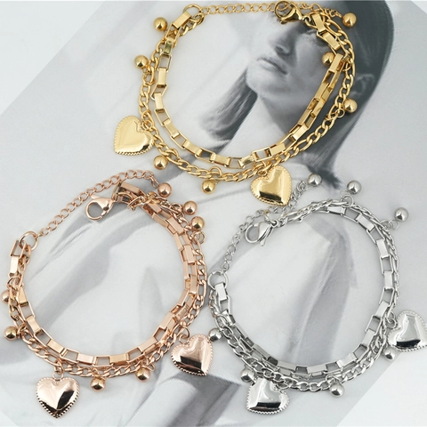 Doppellagiges Titanstahl Herzanhänger Armband Für Damen Gold Roségold Silber Verstellbarer Modeschmuck Geschenk
