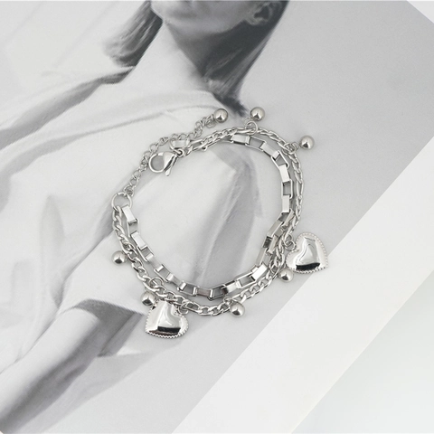 Doppellagiges Titanstahl Herzanhänger Armband Für Damen Gold Roségold Silber Verstellbarer Modeschmuck Geschenk