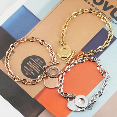Bracciale a Catena in Acciaio Inossidabile Con Ciondolo a Cuore Citazione Ispiratrice Chiusura a Scomparsa Gioielli Donna