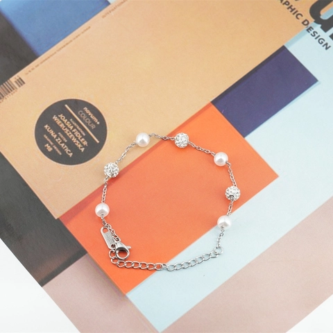 Edelstahl Künstliche Perle Armband Mit Strass Pavé Bällen Verstellbare Verlängerungskette Eleganter Mode Schmuck