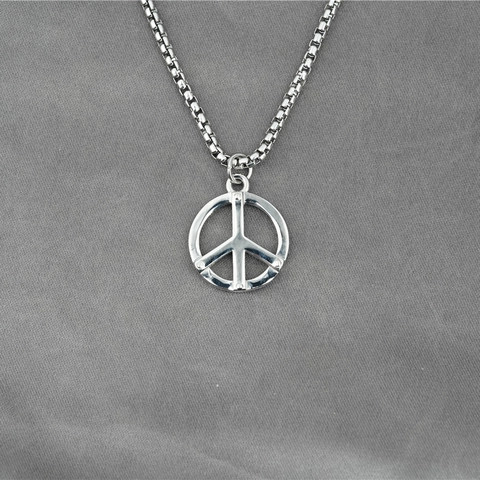 Collar con Colgante Signo de la Paz de Acero de Titanio Vintage Para Hombre Mujer Hip Hop Joyería de Acero Inoxidable Color Plata