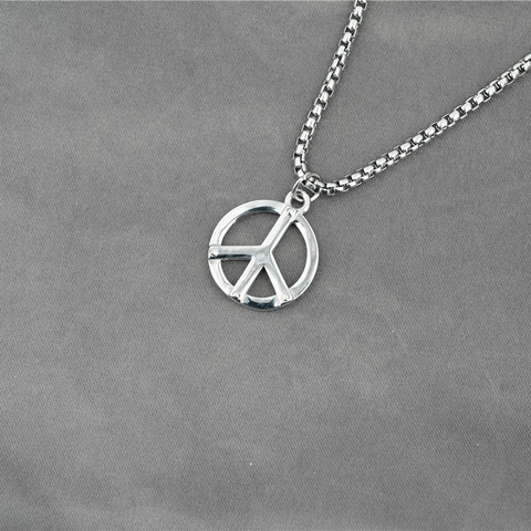 Collar con Colgante Signo de la Paz de Acero de Titanio Vintage Para Hombre Mujer Hip Hop Joyería de Acero Inoxidable Color Plata