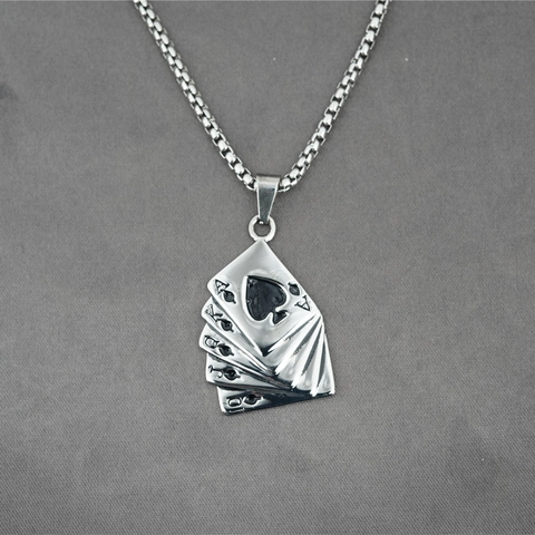 Collana con Ciondolo Carte da Gioco Hip Hop Acciaio Inossidabile Picche Scala Reale da Asso a Dieci Gioielli Punk Street Style