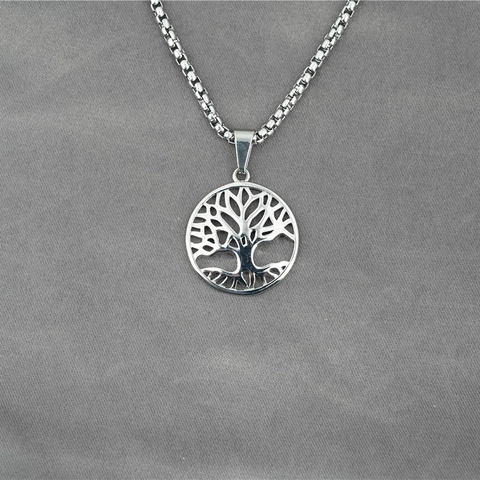 Vintage Titanium Staal Levensboom Hanger Halsketting Voor Dames Heren Holle Ronde Schijf Charme Sieraden Cadeau