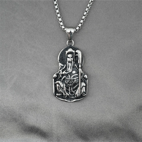 Retro Guan Yu Titanstahl Anhänger Halskette Vintage Hip Hop Krieger Relief Figur Anhänger Religiöser Schmuck Für Herren Damen