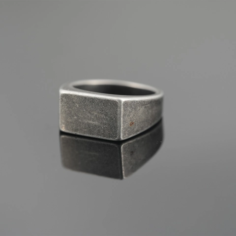 Vintage Titaniumstaal Zegelring Voor Heren Minimalistisch Rechthoek Platte Top Zilver Punk Band Wijsvinger Ring Sieraden