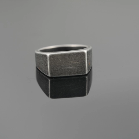Vintage Titaniumstaal Zegelring Voor Heren Minimalistisch Rechthoek Platte Top Zilver Punk Band Wijsvinger Ring Sieraden