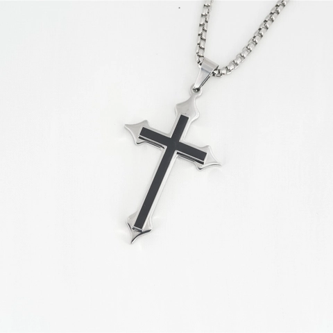 Collier Pendentif Croix Gothique en Acier Inoxydable Vintage Pour Hommes Femmes Bijoux Crucifix en Email Noir Hip Hop