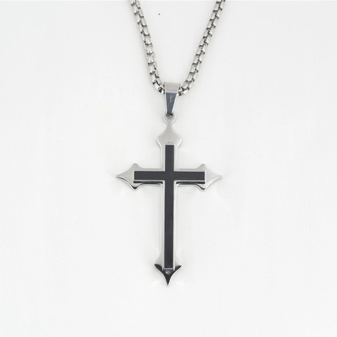 Collier Pendentif Croix Gothique en Acier Inoxydable Vintage Pour Hommes Femmes Bijoux Crucifix en Email Noir Hip Hop