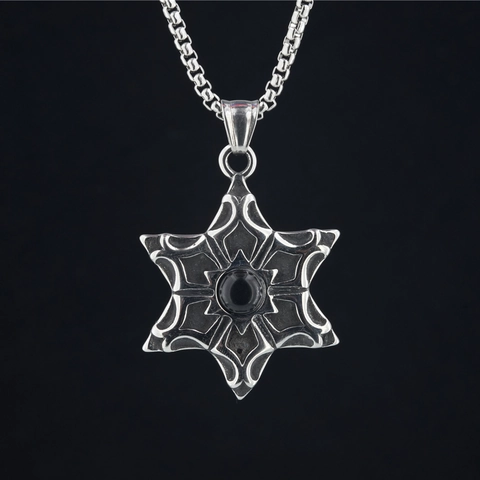 Collana con Pendente ad Esagramma in Acciaio Inossidabile Vintage Gotico Punk Stella di David Gioielli con Pietra Nera per Uomo Donna Hip Hop