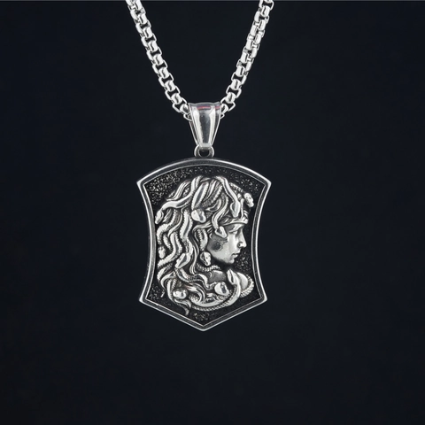 Collar de Pendentif Escudo de Medusa Acero Inoxidable Retro Punk Hip Hop Mitología Joyería Para Hombres Mujeres Plata