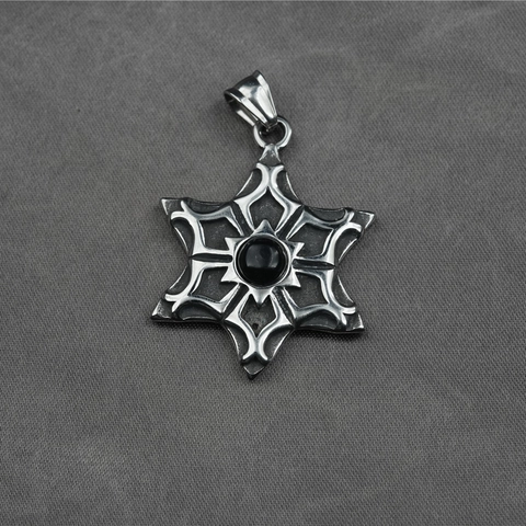 Collana con Pendente ad Esagramma in Acciaio Inossidabile Vintage Gotico Punk Stella di David Gioielli con Pietra Nera per Uomo Donna Hip Hop