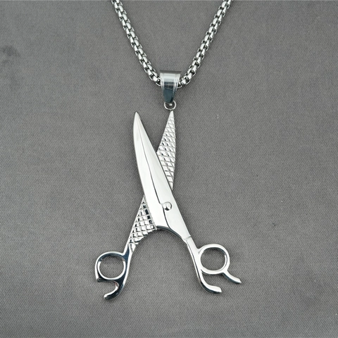 Collana con Ciondolo a Forbice 3D in Acciaio Inossidabile Titanio Gioielli Hip Hop Retrò per Parrucchieri Barbieri Unisex