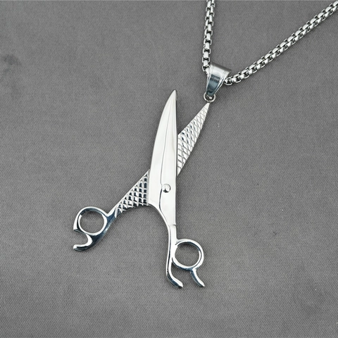Collana con Ciondolo a Forbice 3D in Acciaio Inossidabile Titanio Gioielli Hip Hop Retrò per Parrucchieri Barbieri Unisex