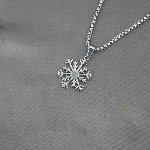 Minimalistische Titanstahl Schneeflocke Anhänger Halskette Mit Edelstahl Boxkette Silber Winter Schmuck Für Damen Herren