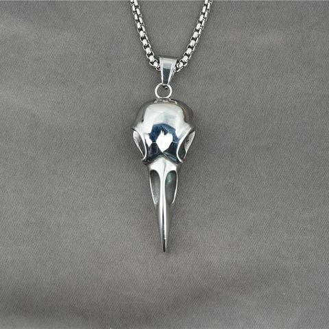 Nordic Gothic Raven Skull Pendant Necklace Stainless Steel Crow Bird Skull Jewelry Vintage Punk Biker Gift For Men Women