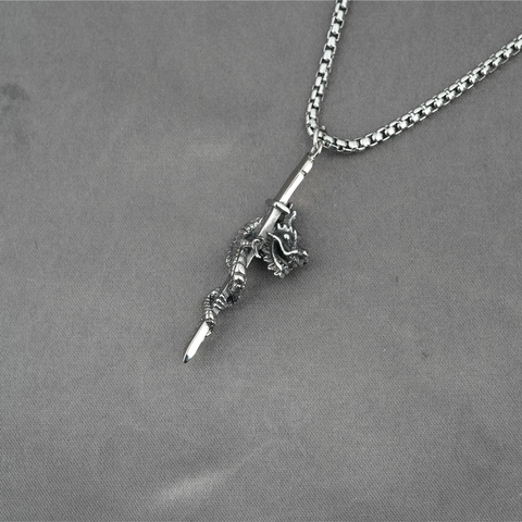 Vintage Punk Edelstahl Drache Umhüllt Schwert Anhänger Halskette Antik Silber Goth Schmuck Für Herren Damen Alltags Accessoire