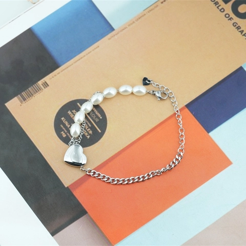 Roestvrij Staal Kunstparel Stiksel Armband Voor Vrouwen Zoet Hart Hanger Verstelbare Ketting Sieraden Mode Hand Accessoire Cadeau