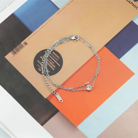 Elegantes Doppellagiges Titanstahl Perlen Armband Für Damen Einfaches Rundes Zirkonia Anhänger Gliederkette Exquisiter Schmuck Geschenk