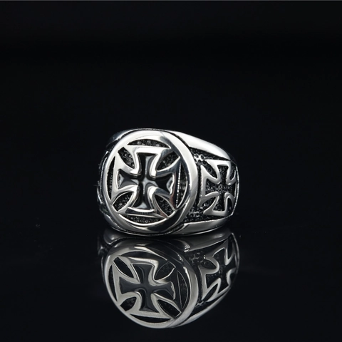 Retro Stainless Steel Cross Flower Pattern Ring For Men Hip Hop Gothic Blackened Titanium Steel Punk Band Ring Jewelry