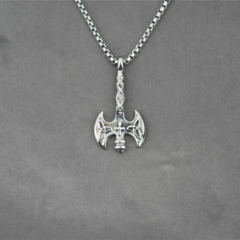 Collar con Colgante de Hacha Vikinga Vintage Acero de Titanio Nudo Celta Cruz Hacha de Doble Filo Cadena de Caja Joyería Punk