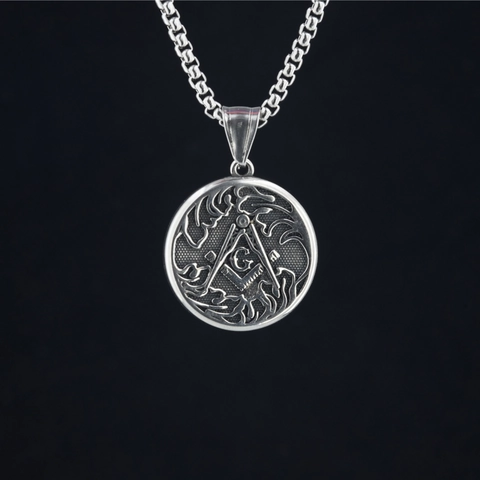 Vintage Freimaurer Winkelmaß Zirkel Anhänger Halskette Für Herren High Street Titanstahl Allsehendes Auge Abzeichen Boxkette Schmuck