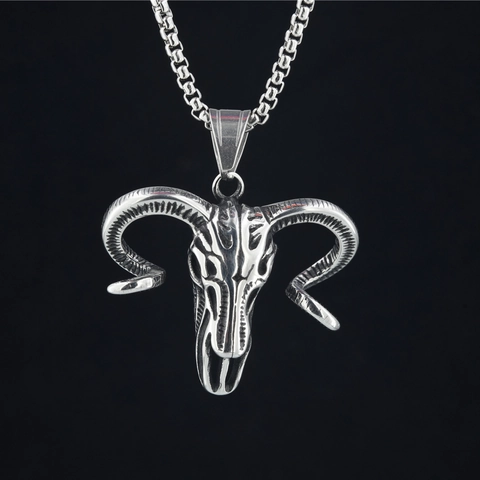 Gothic Ram Head Skull Pendant Necklace For Men Women Retro Titanium Steel Punk Rock Jewelry Bull Head Bone Pendant