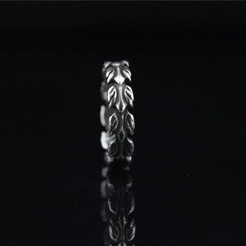 Retro Punk Wheat Ear Titanium Steel Ring Antique Silver Carved Leaf Relief Design Unisex Stainless Steel Band Jewelry