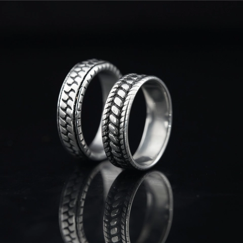 Vintage Edelstahl Reifenprofil Ring Für Herren Punk Industrial Stil Mechanische Getriebe Design Ring Silber Fingerschmuck