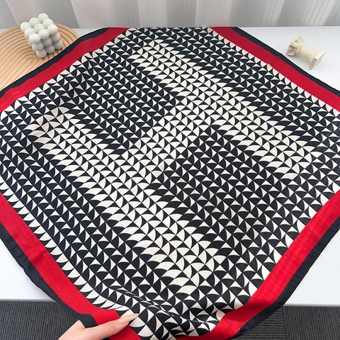 Vintage H Letter Geometrische Print Vierkante Sjaal Voor Dames Polyester Zijdezacht Gevoel Neckerchief Mode Hoofddoek Handtas Accessoire