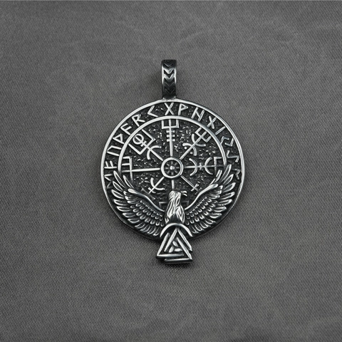 Collana Vichinga Aquila Bussola Mitologia Norrena Pendente Rune Acciaio Inossidabile Catena Maglione Vintage Distressed Gioielli Uomo Donna