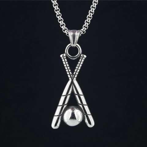 Titanium Steel Baseball Bat Pendant Necklace Cross Sports Theme Jewelry For Men Women Polished Silver Stainless Steel Jewelry Necklace Gift